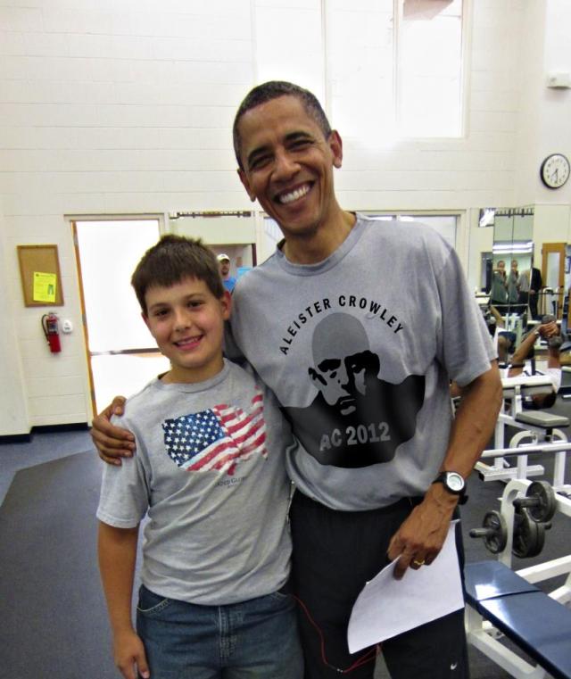 Barack Obama wearing Aleister Crowley 2012 t-shirt